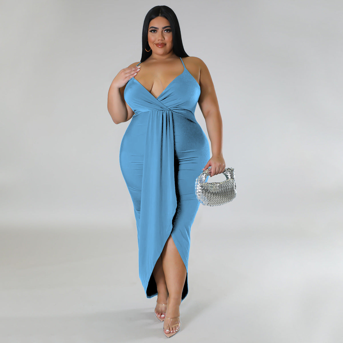 Women'S Solid  Straps Sleeveless V-Neck Party Dress 9