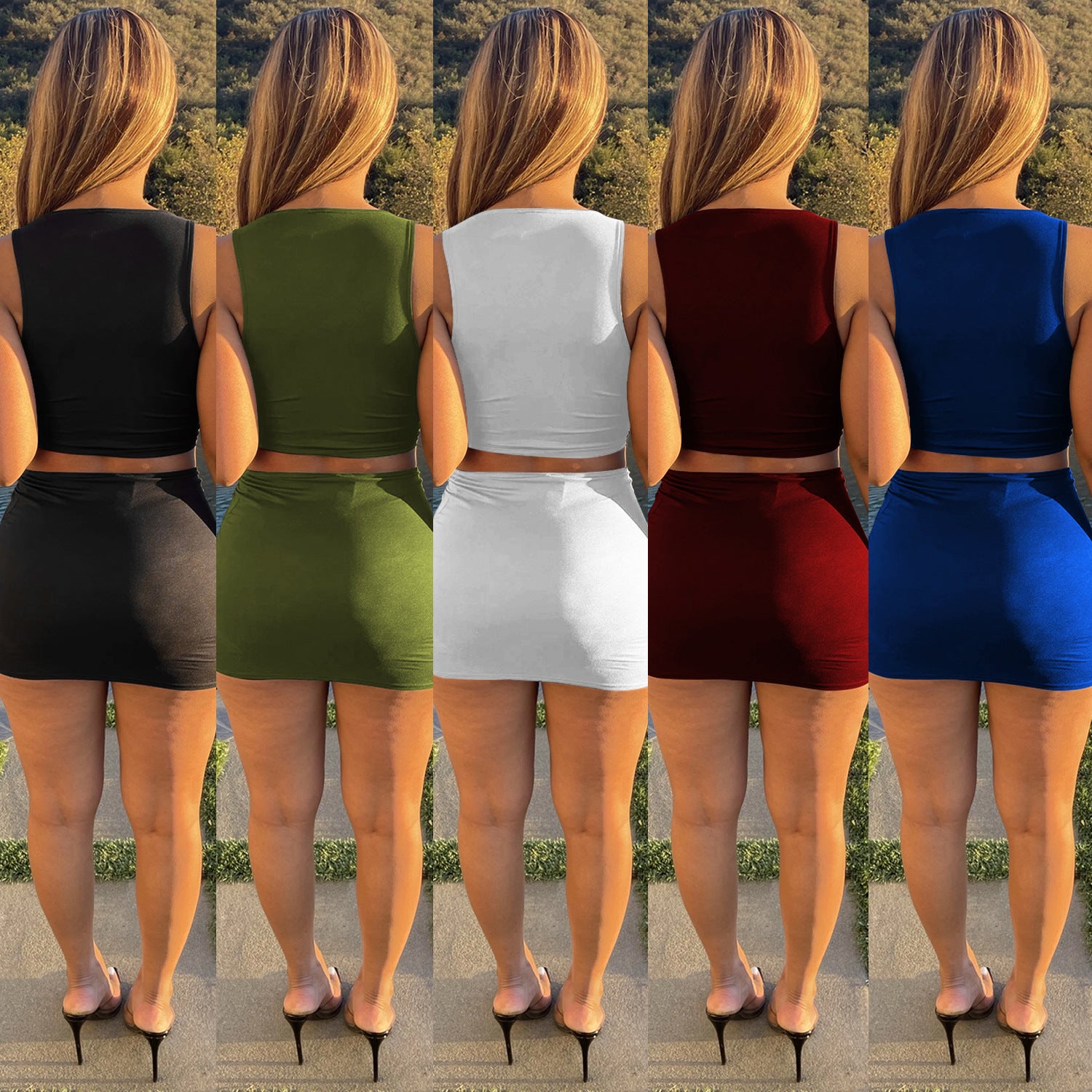 Women Sexy Lace-Up Tank and Skirt Two-Piece Set 8