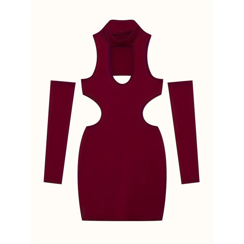 Women Solid Sexy Hollow Halter Neck Bodycon Dress 13