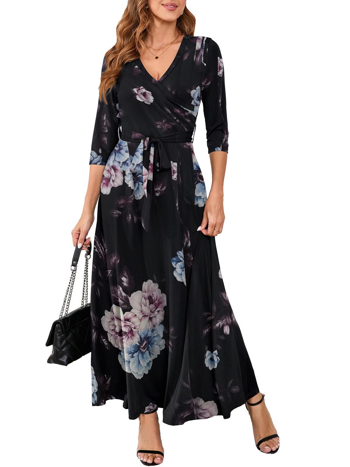 Women Sexy Printed V Neck Dress 29