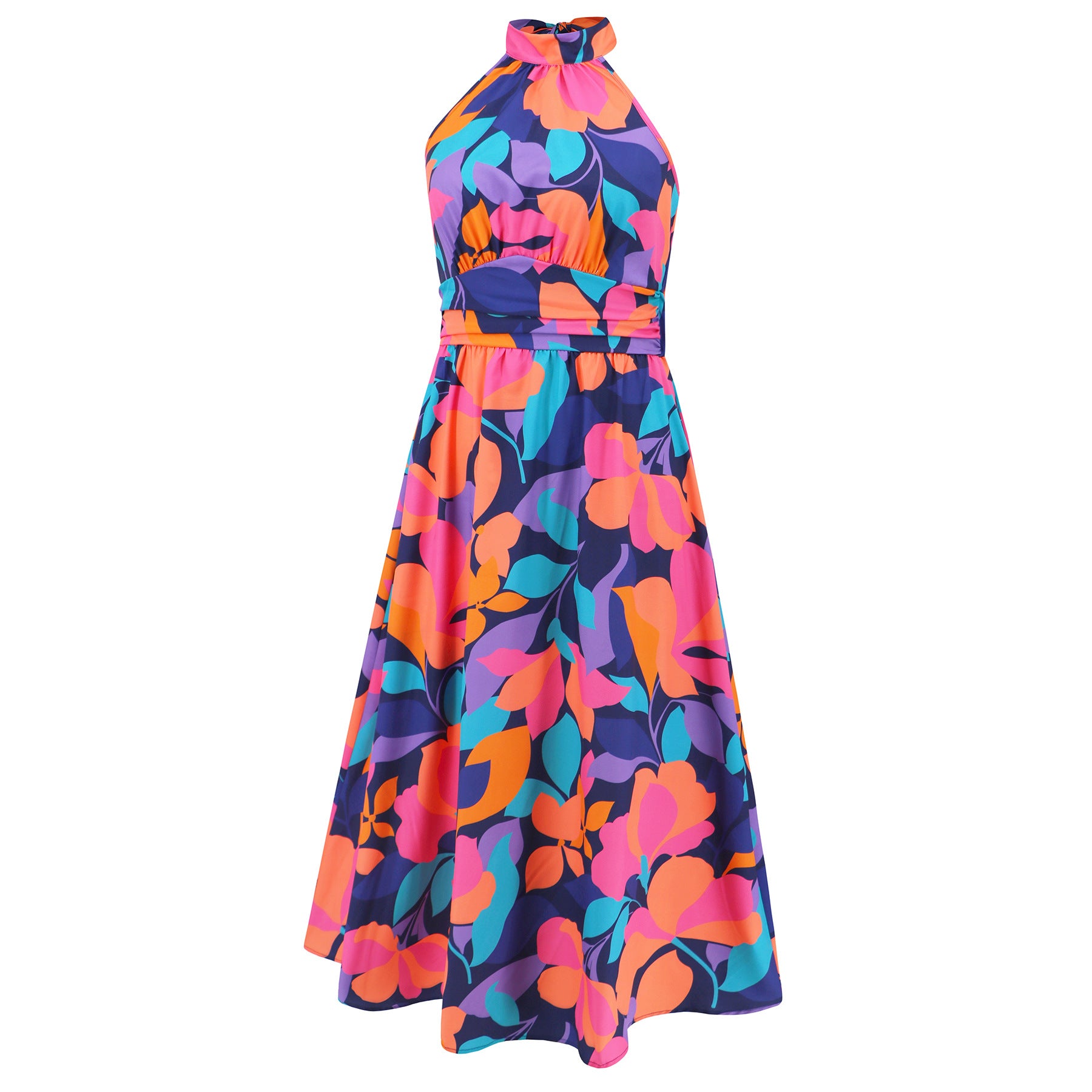 Women Sexy Stand Collar Sleeveless Printed Maxi Dress 16