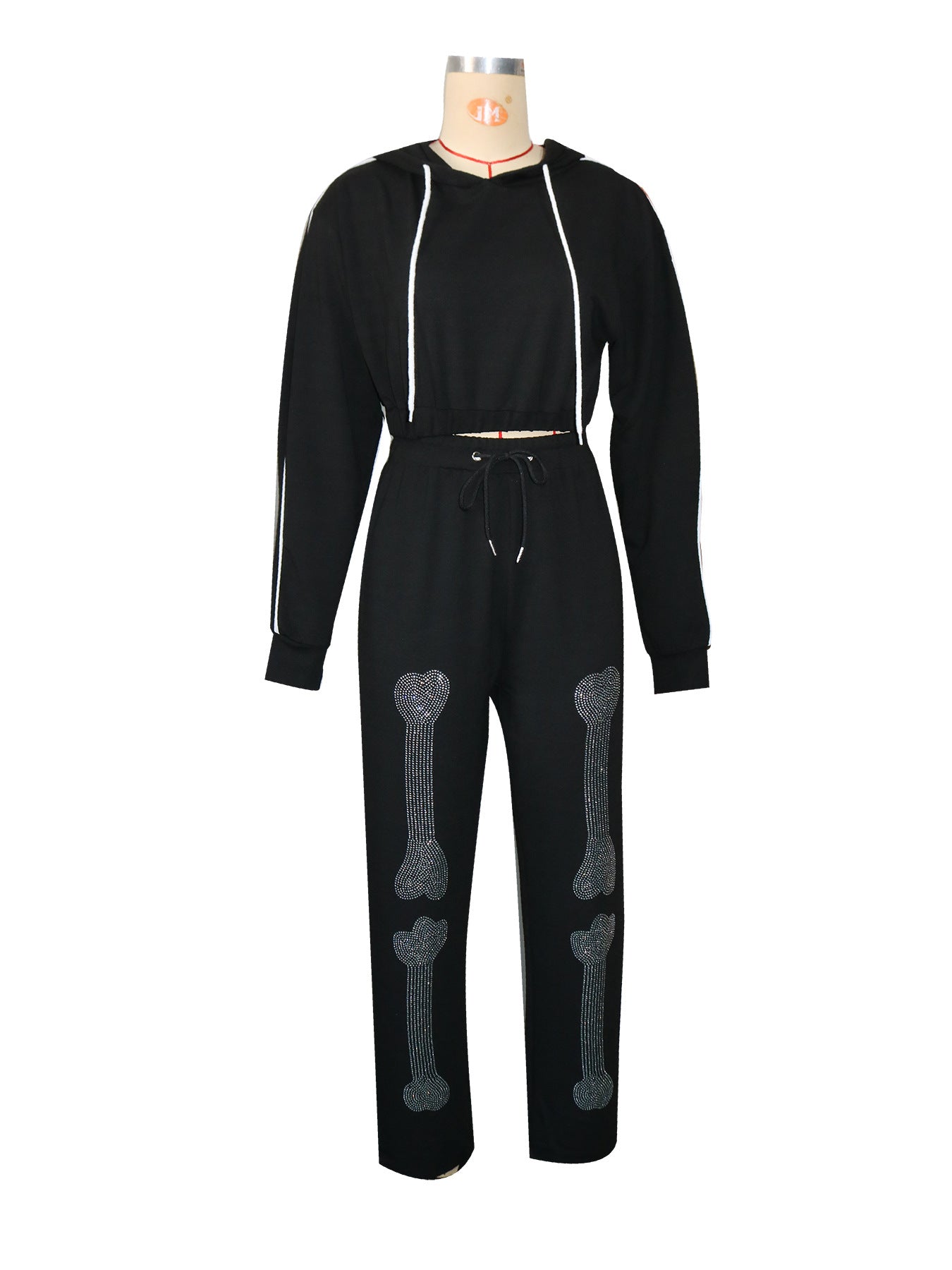 Women Casual Hoodies Beaded Two Piece Set of Trousers