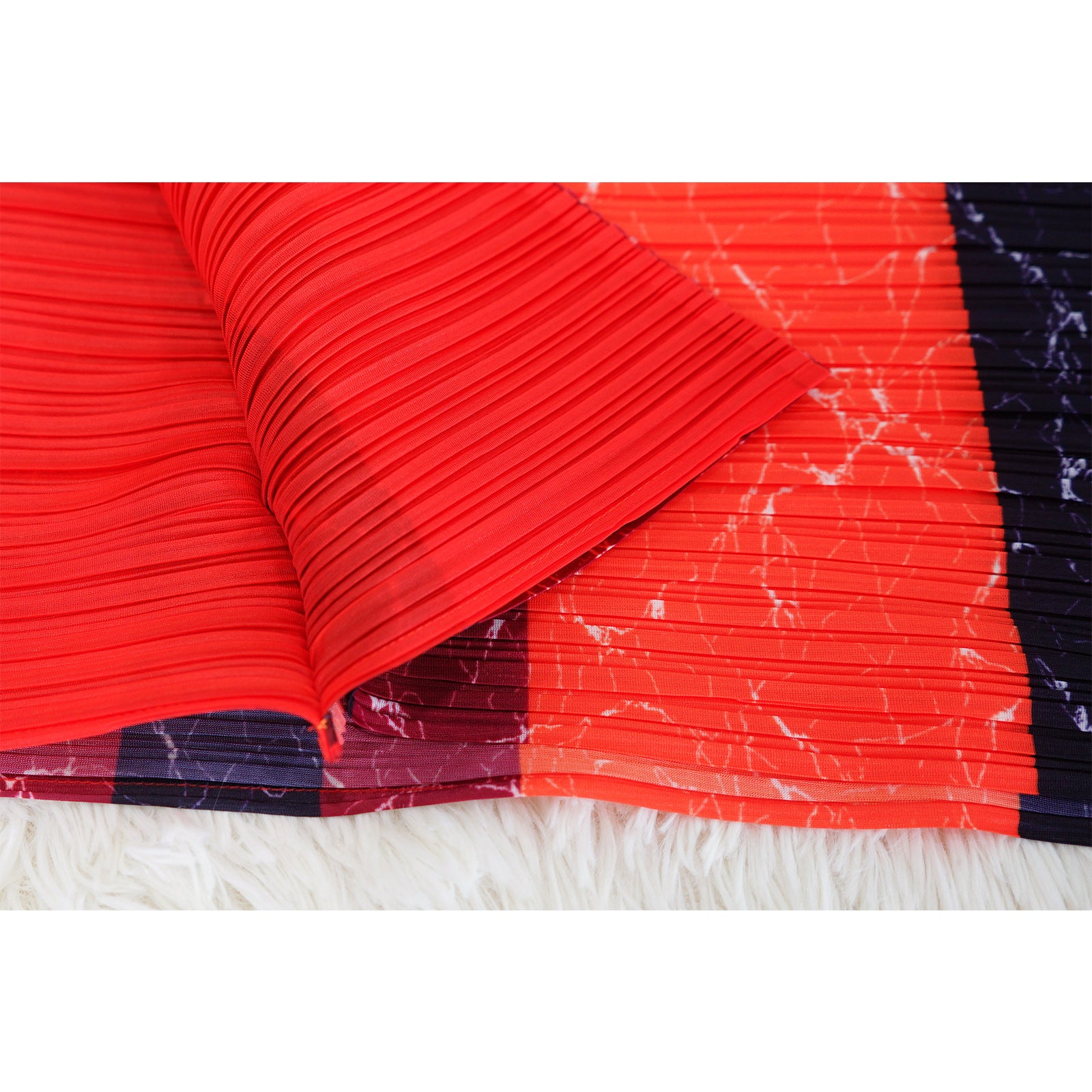 Ladies Round Neck Print Pleated Dress 27