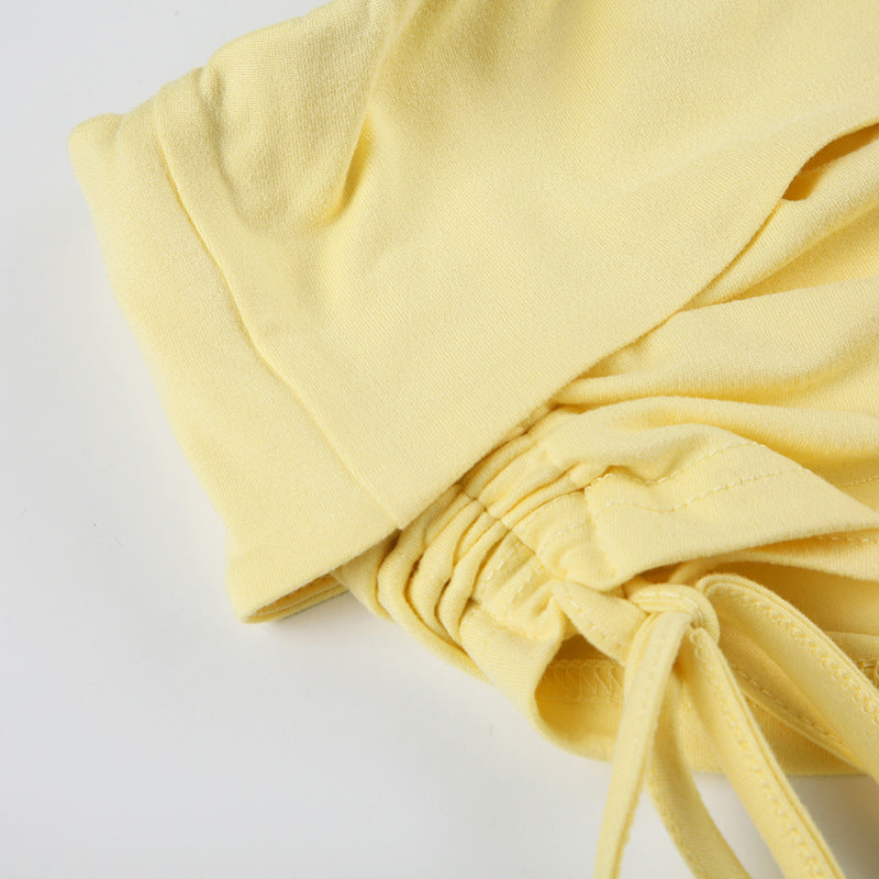 Summer Casual Sexy Knot Halter Neck Vest with Waist Drawstring Shorts Set 21