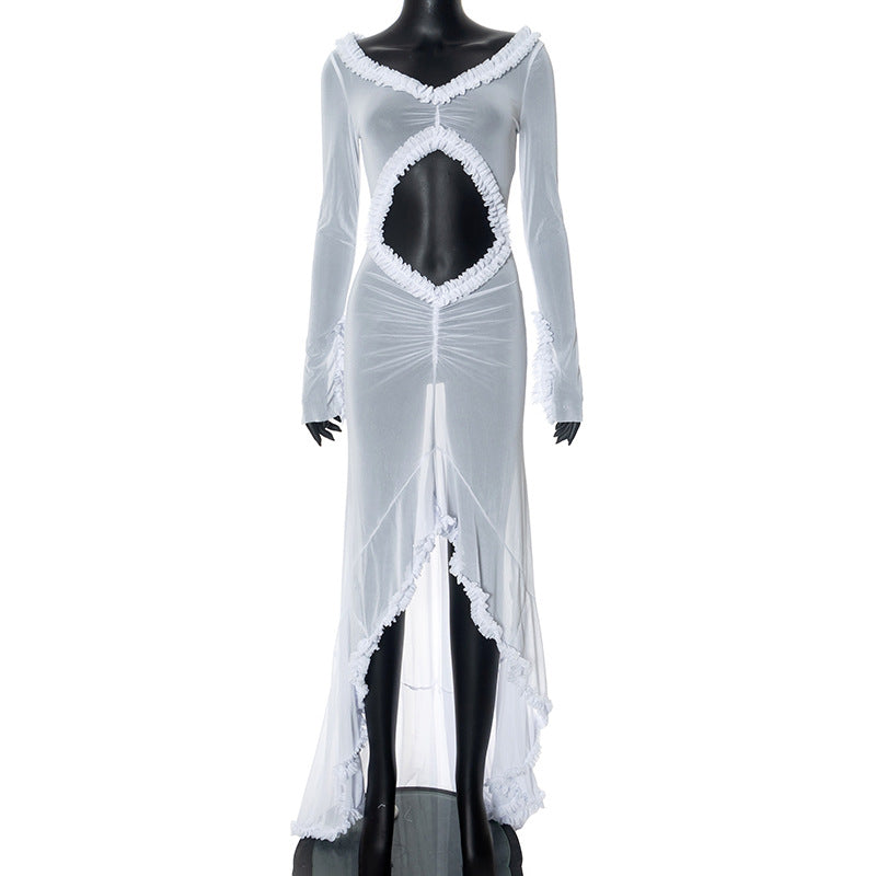 Women Hollow Gathered Lace Dress 27