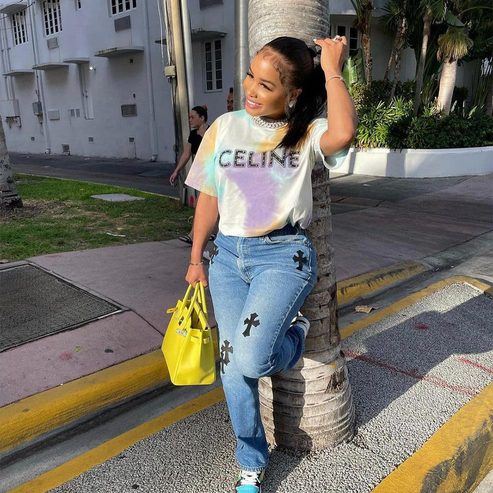 Sexy Low Rise Denim Embroidered Cutout Style Stretch Tight Fitting Pants 5