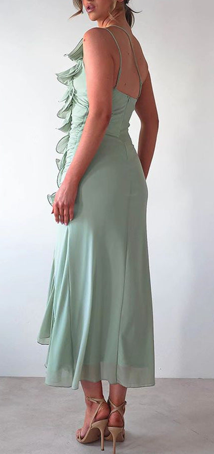 Summer Slash Shoulder Fashion Sexy Shirred High Slit Slim Dress 10