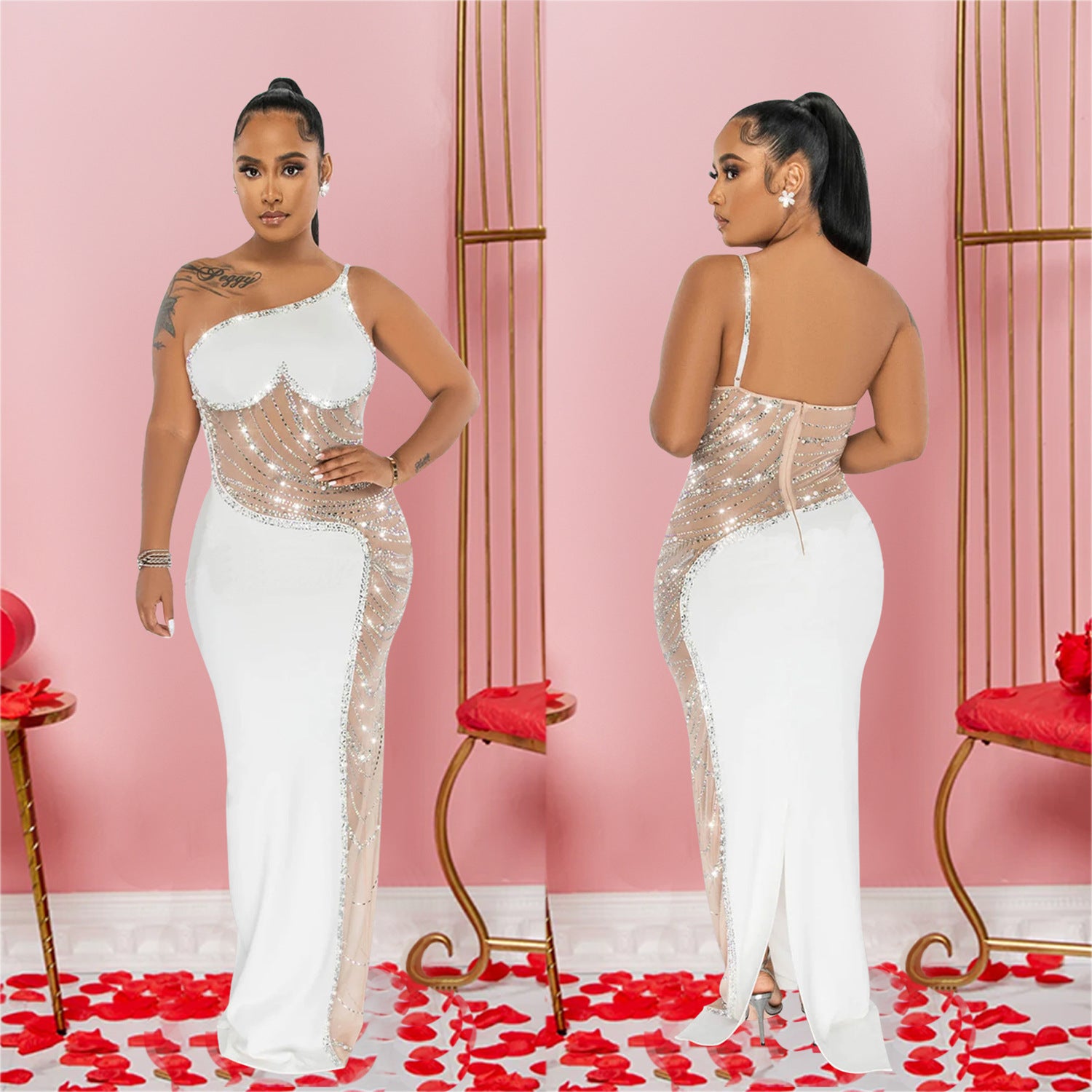 Fashion Women's Solid Color Beaded Sleeveless Strap Long Dress 6