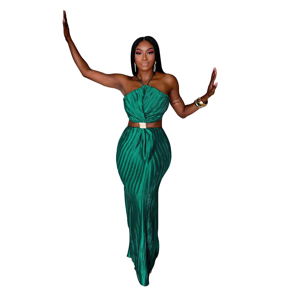 Women Pleated Sexy Lace-up Dress 9