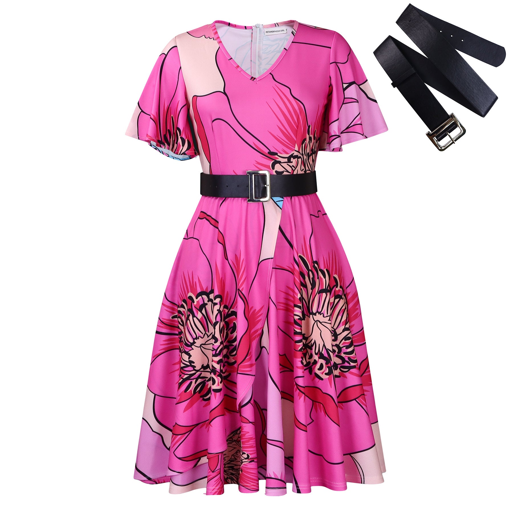 Summer Fashion Chic Women's Belt Print African Plus Size Midi Dress 26