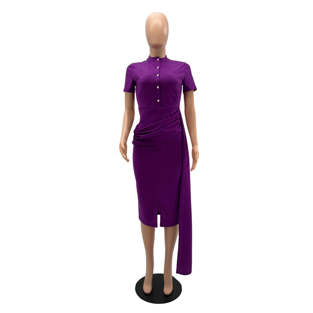 Women's Short Sleeve Chic Solid Slim Waist Bodycon Midi Dress 17