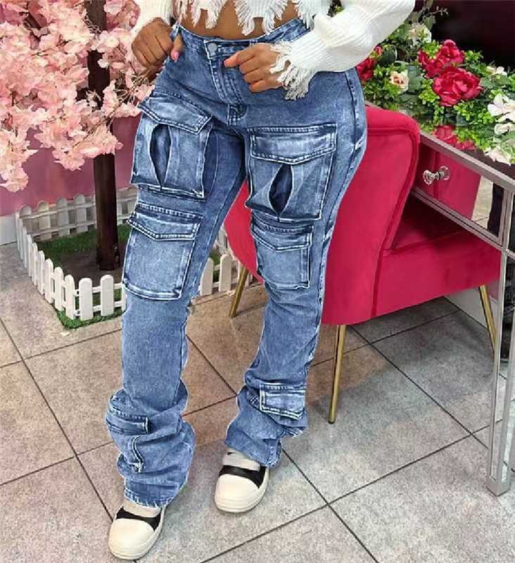 Women Stretchy Cargo Denim Pant