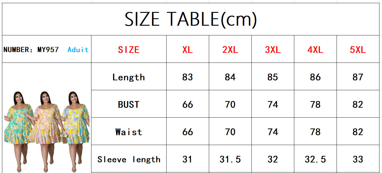 Plus Size Women's Summer Sexy Off Shoulder Print Loose Casual Dress 9