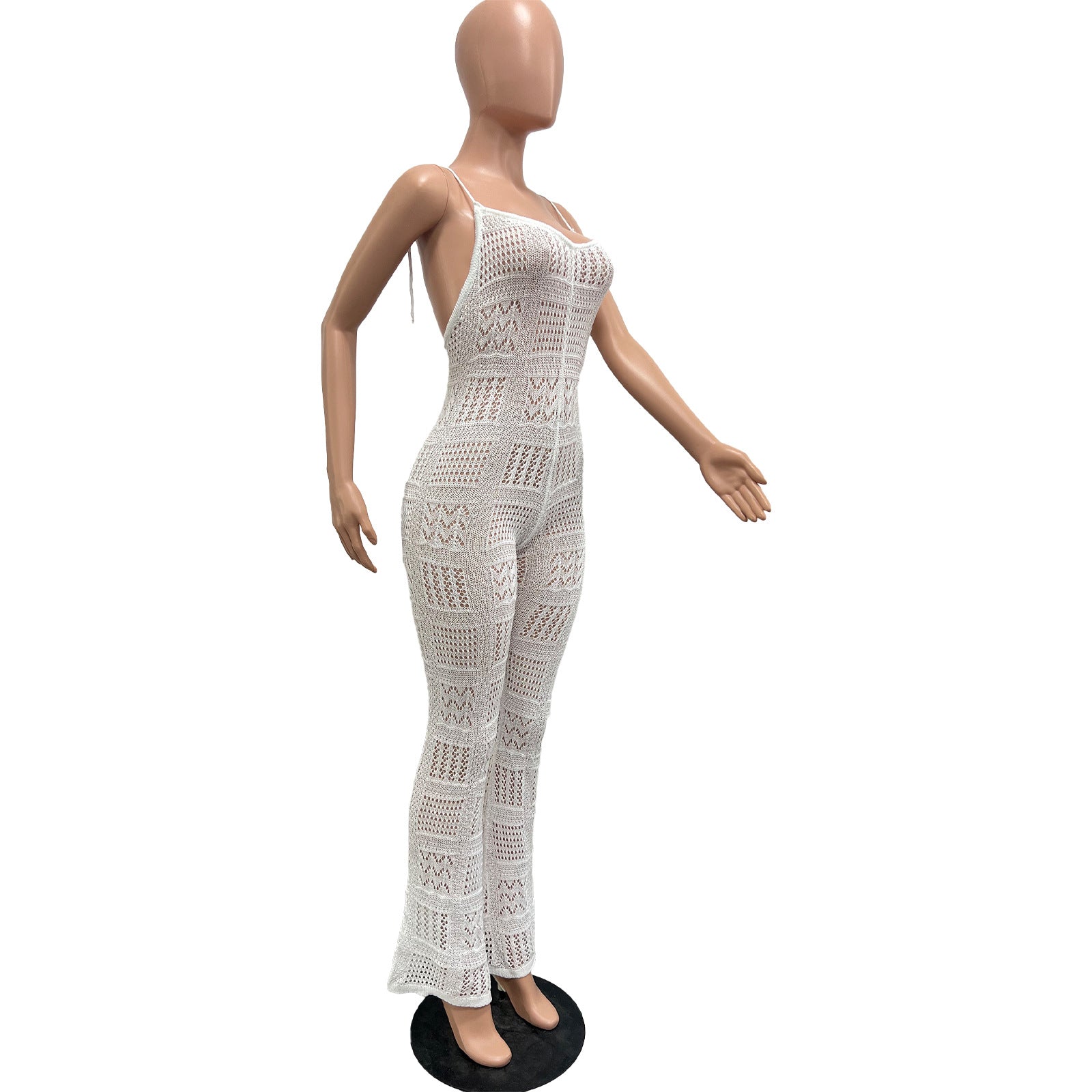 Women solid knitting sexy suspender hollow jumpsuit 10