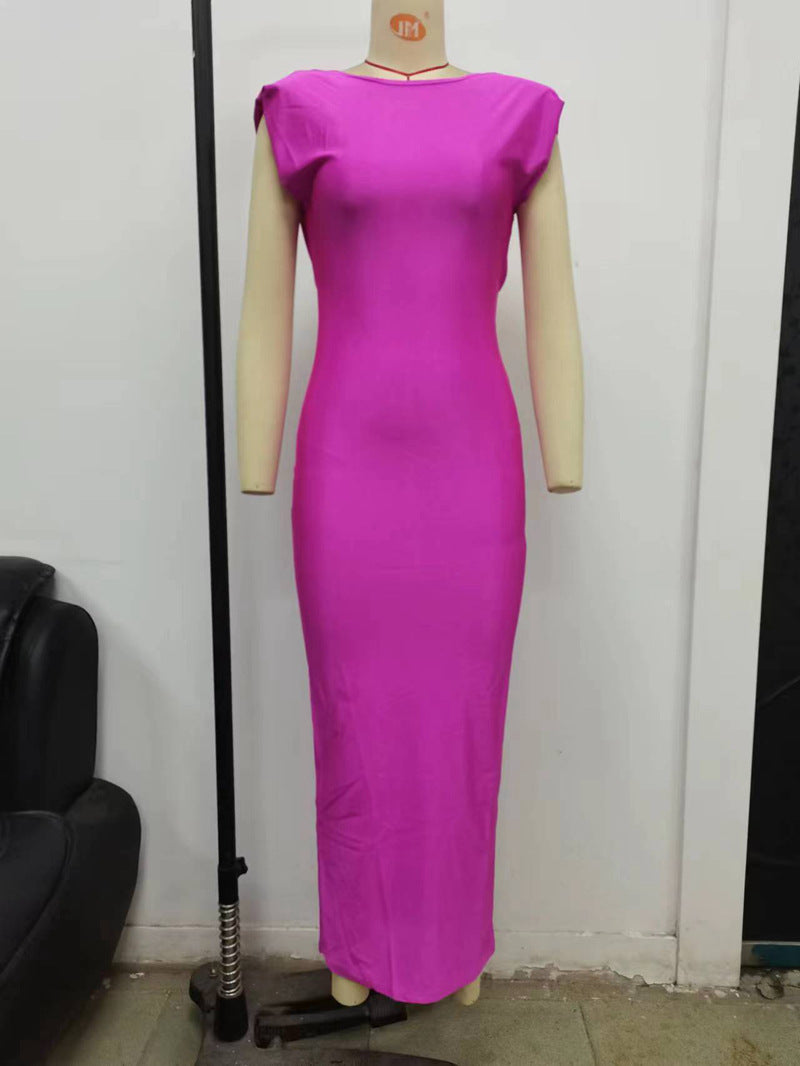 Summer Women's Sexy Tight Fitting Low Back Hollow Trend Chic Slim Waist Long Dress 19