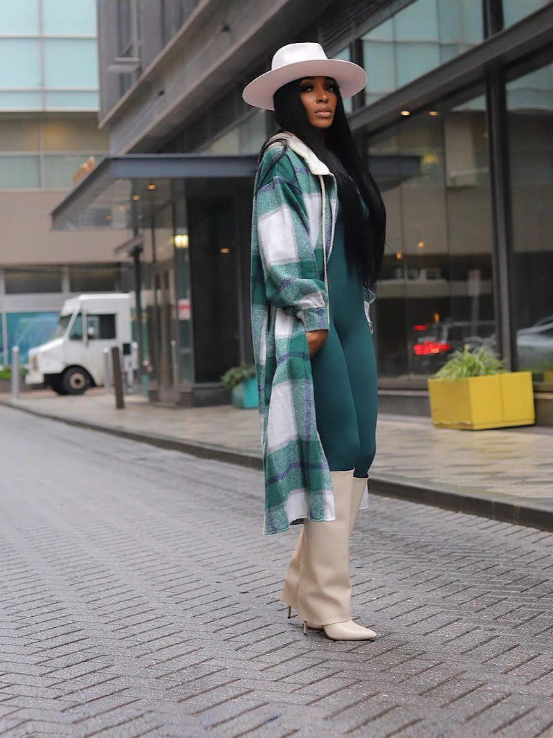 Women Casual Plaid Button Jacket with Hood 4