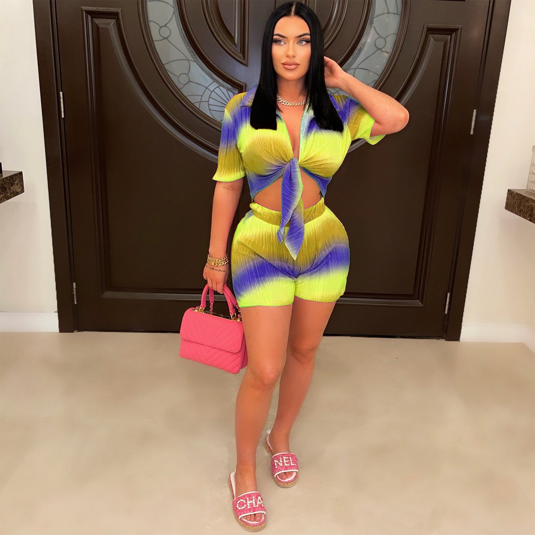 Fashion Short Set Gradient Multi-Color Print Two-Piece Set