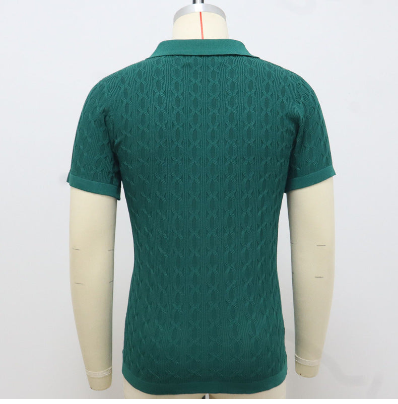 Summer Short Sleeve Men's Fashion Knitting Top Casual Button Polo Shirt 8