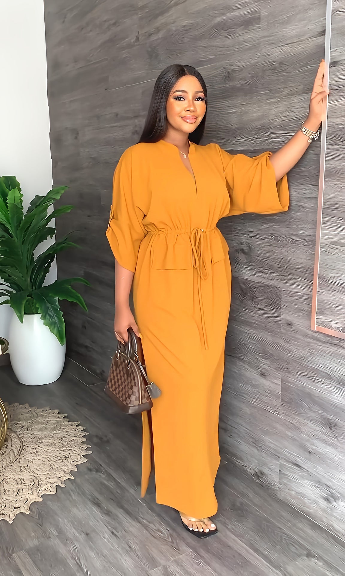 Loose Slim Waist Casual Side Slit Summer Long Dress 5