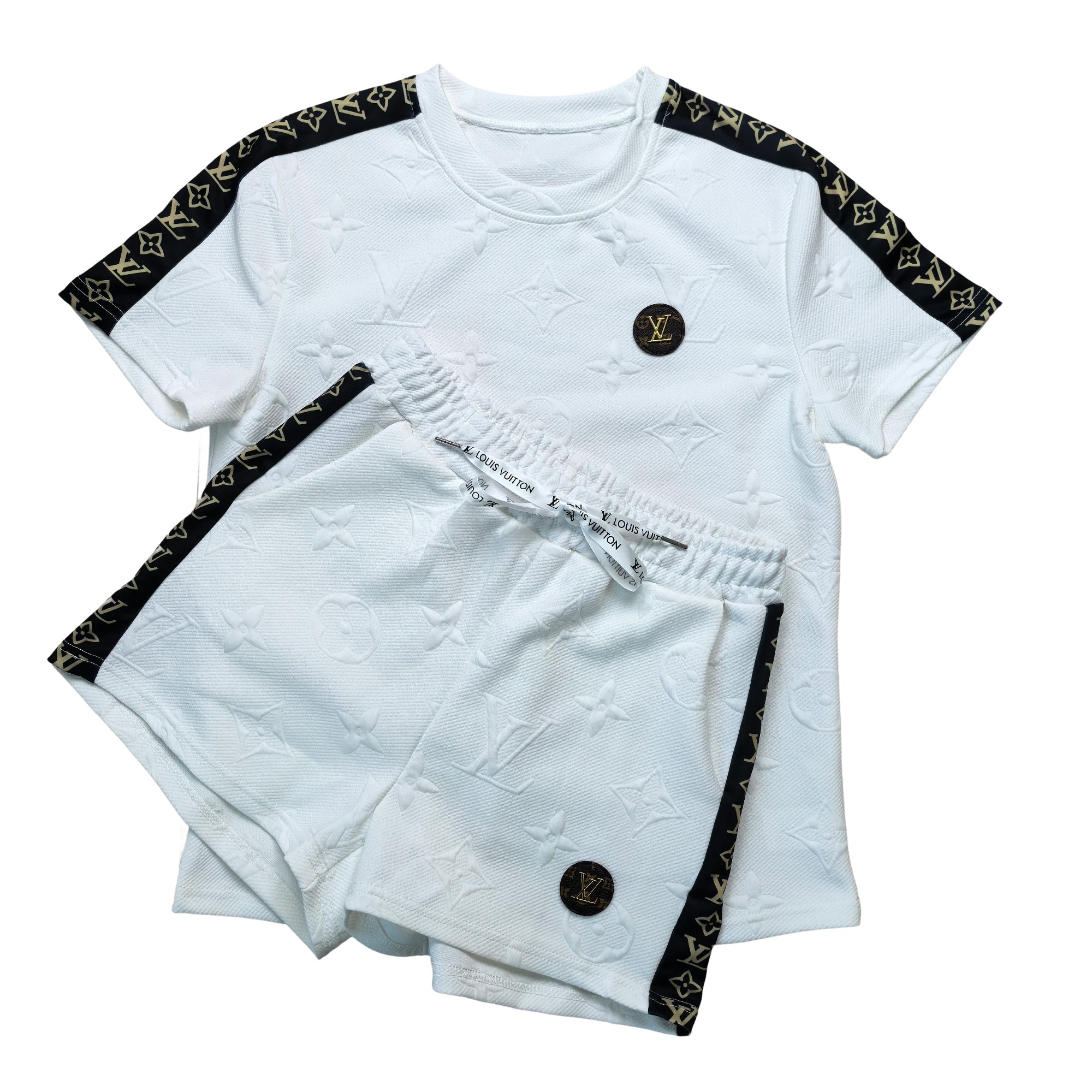 Women Jacquard Short Sleeve Top and Shorts Sports Two Piece Set 29