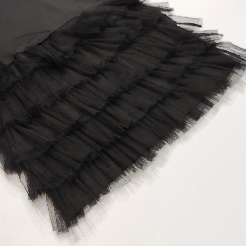 Women's High Neck Slim Waist sleeveless summer mesh patchwork short Dress 14