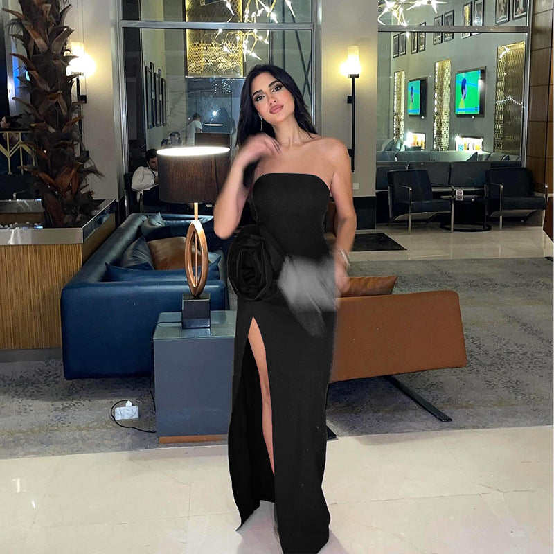 Women Large Floral Strapless Dress 5