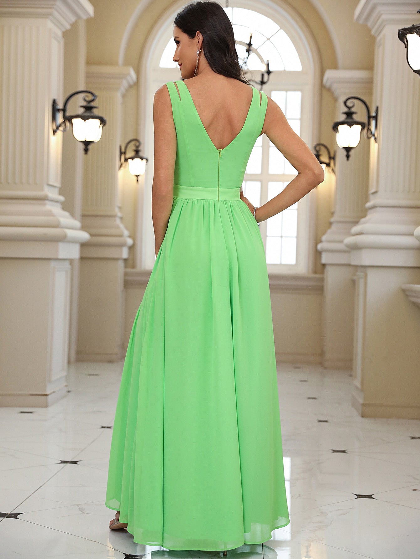 Summer Women v-neck Strapless Backless sexy and elegant slit Maxi Dress 3