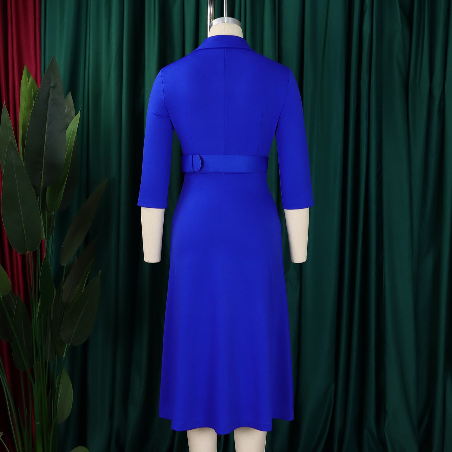 Women's Fashion Chic Double Breasted Turndown Collar Solid Color Career Dress 10