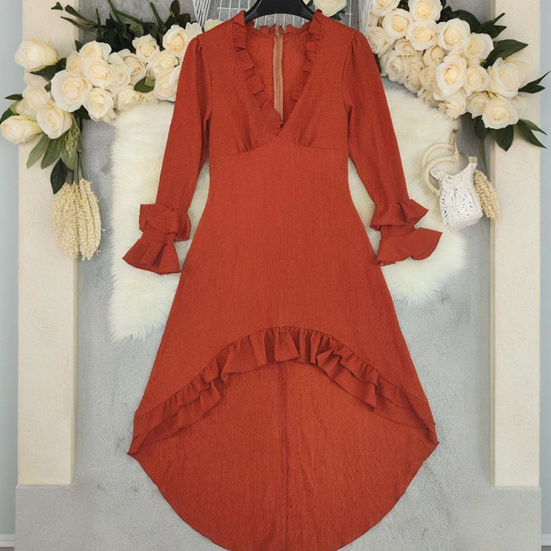 Women's Sexy Ruffled Long Sleeve Irregular Long Dress 3