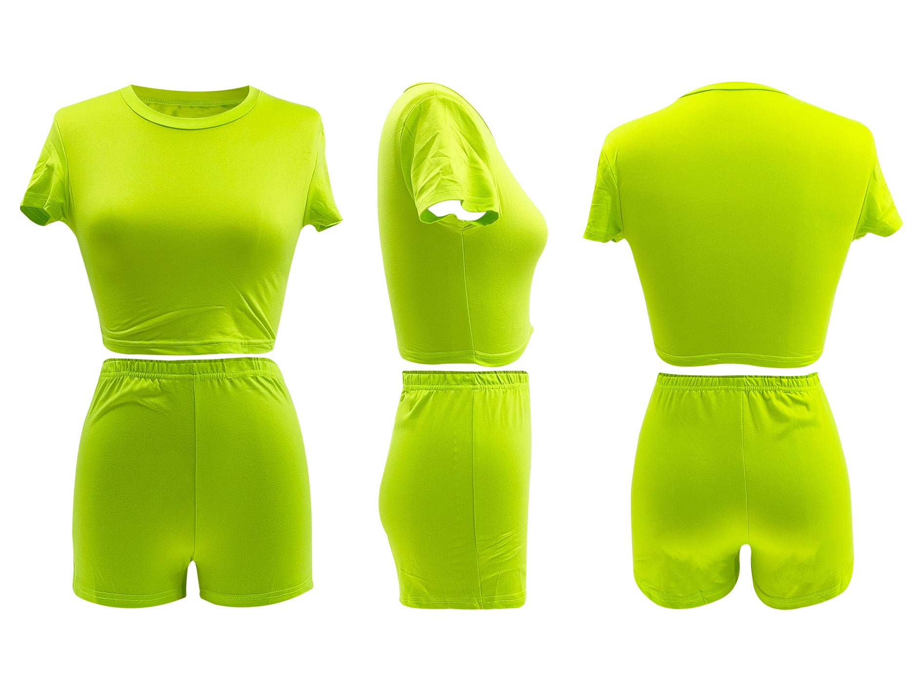 Women Summer Solid Crop Top Shorts Two-Piece Set 57