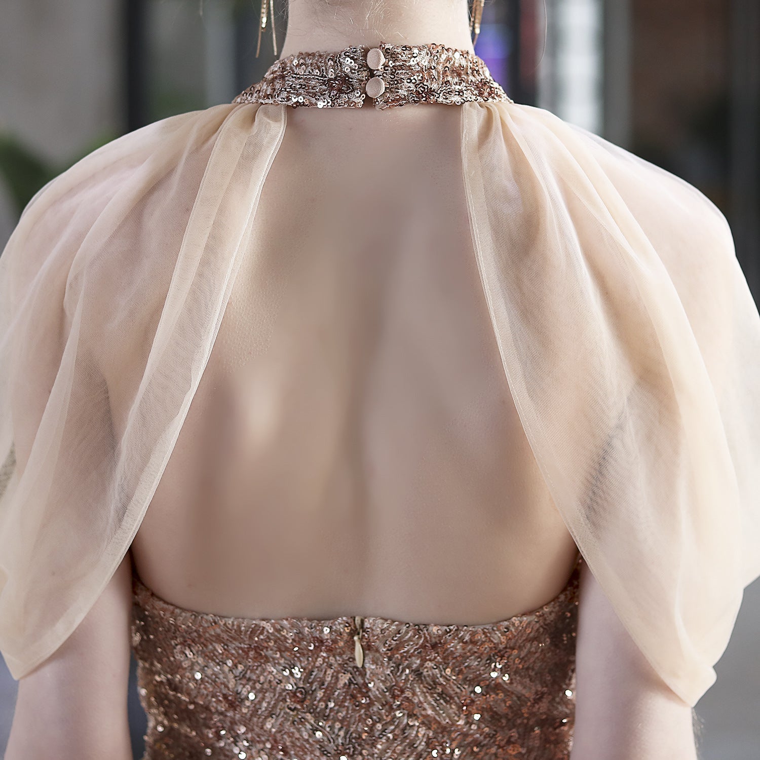 Sequin Mesh Halter-Neck Fishtail Bride Long Wedding Dress 23