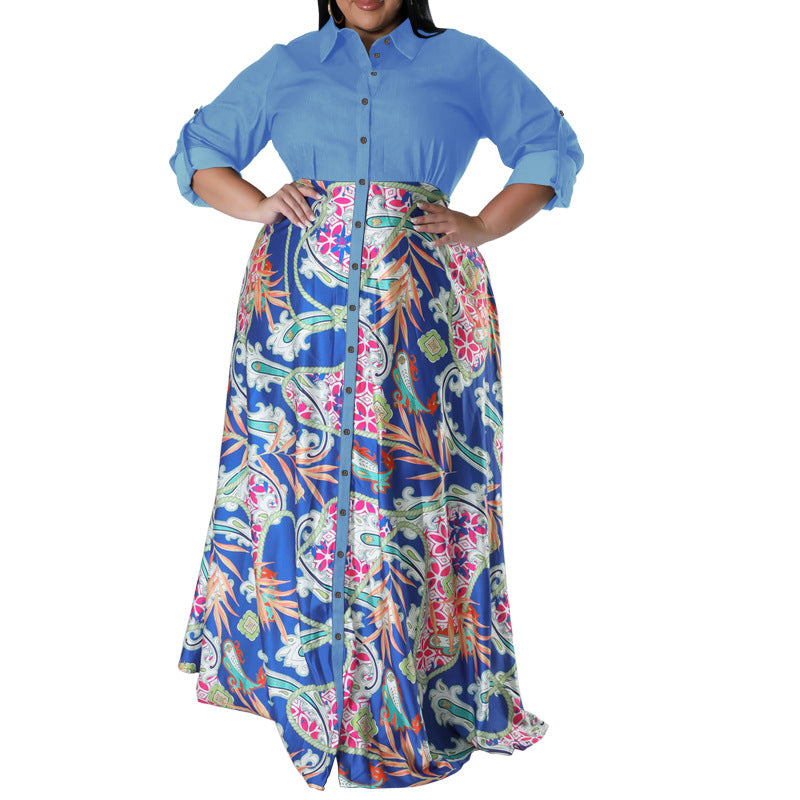 Plus Size Autumn Women's Turndown Collar Button Up Long Sleeve Shirt Dress 11