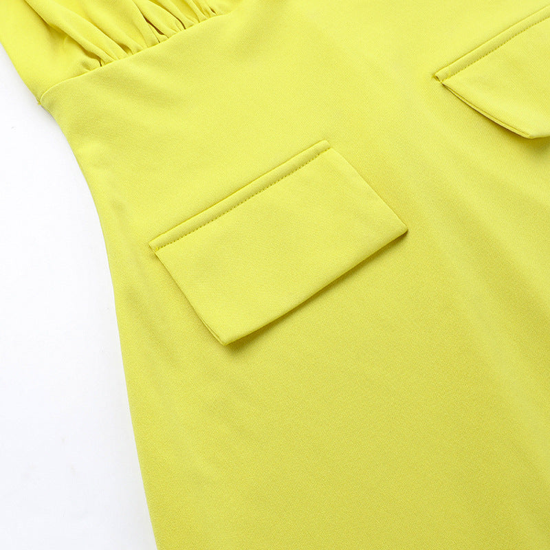 Sexy V-Neck Fake Pocket Summer Slim Waist A-Line Dress 15