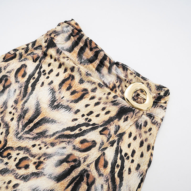 Women's Sexy Print Halter Neck Lace-Up Strapless Top with Slit Skirt Two-Piece Set 11