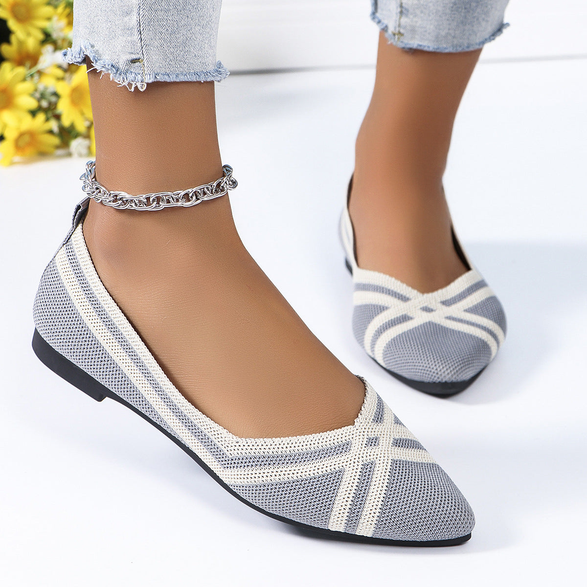 Women Pointed Toe Knitting Autumn Flat Shoes 14