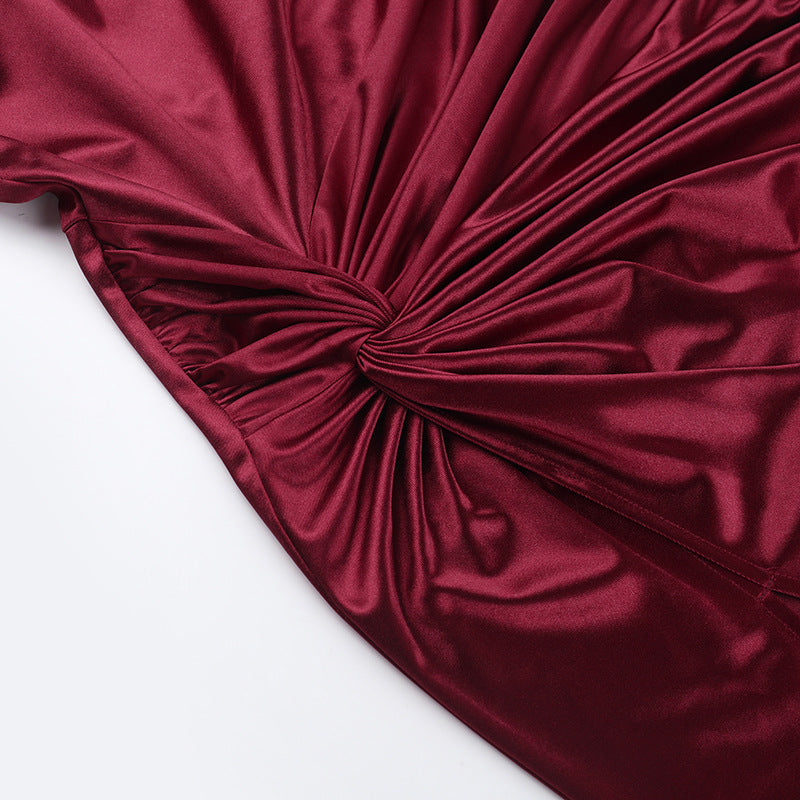 Women Sexy V Neck Satin Slit Strap Dress 18