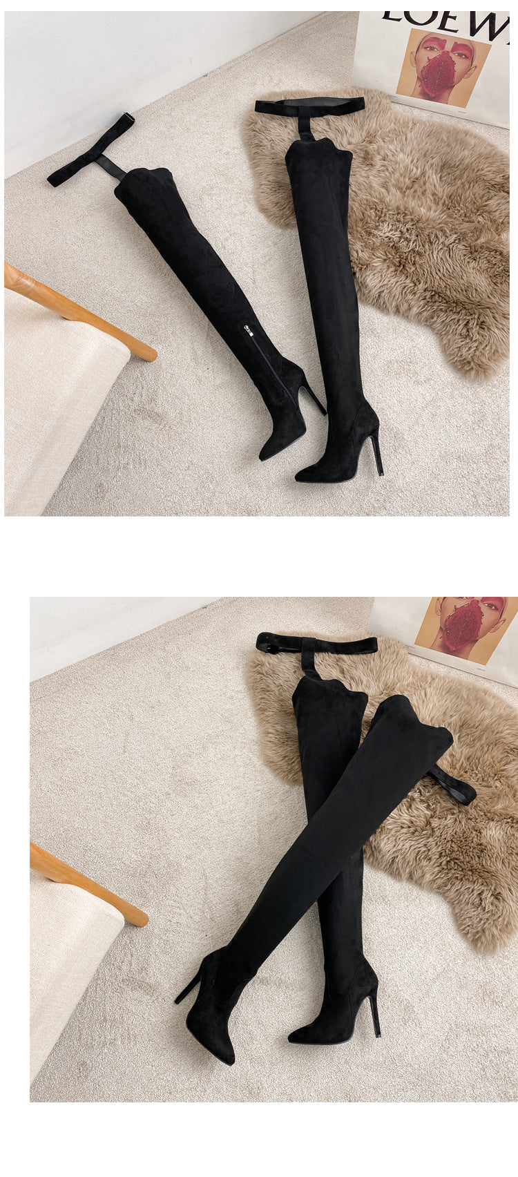 Stiletto Pointed Toe Sexy Over-The-Knee Boots Plus Size High-Heeled Leather Boots 17