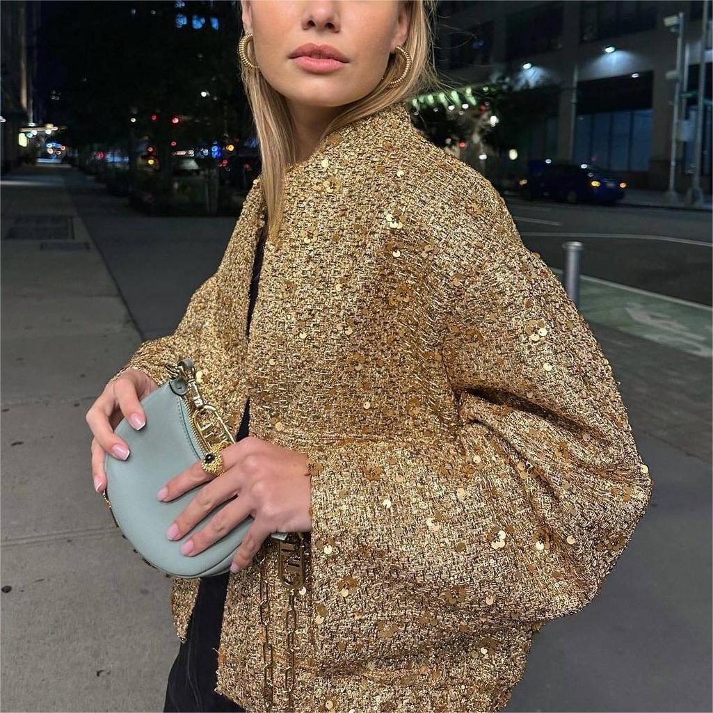 Autumn And Winter Women's Pocket Embroidered Sequined Jacket 4