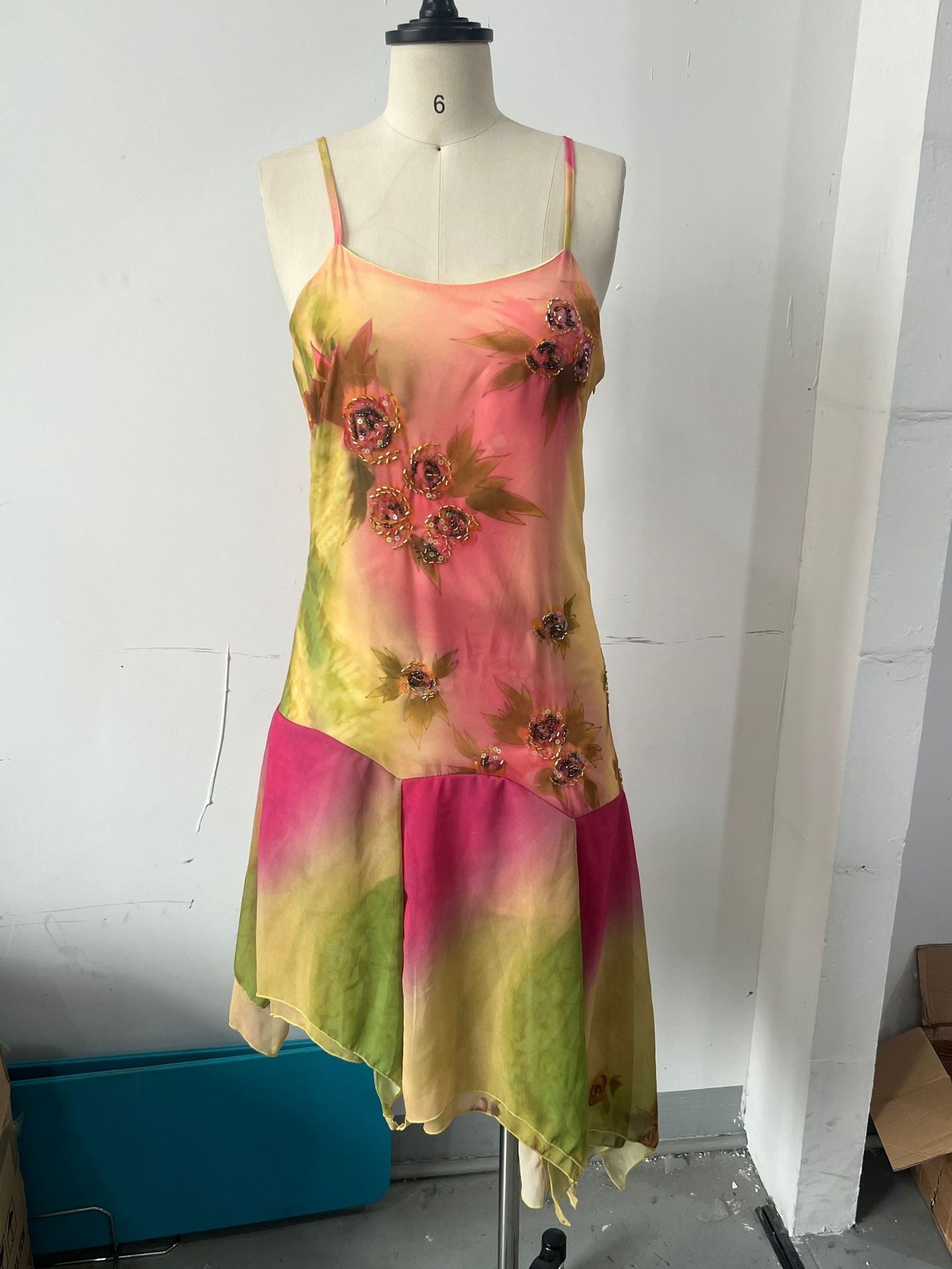 Women Ruffled Suspender Elegant Embroidered Flower Summer Dress 5