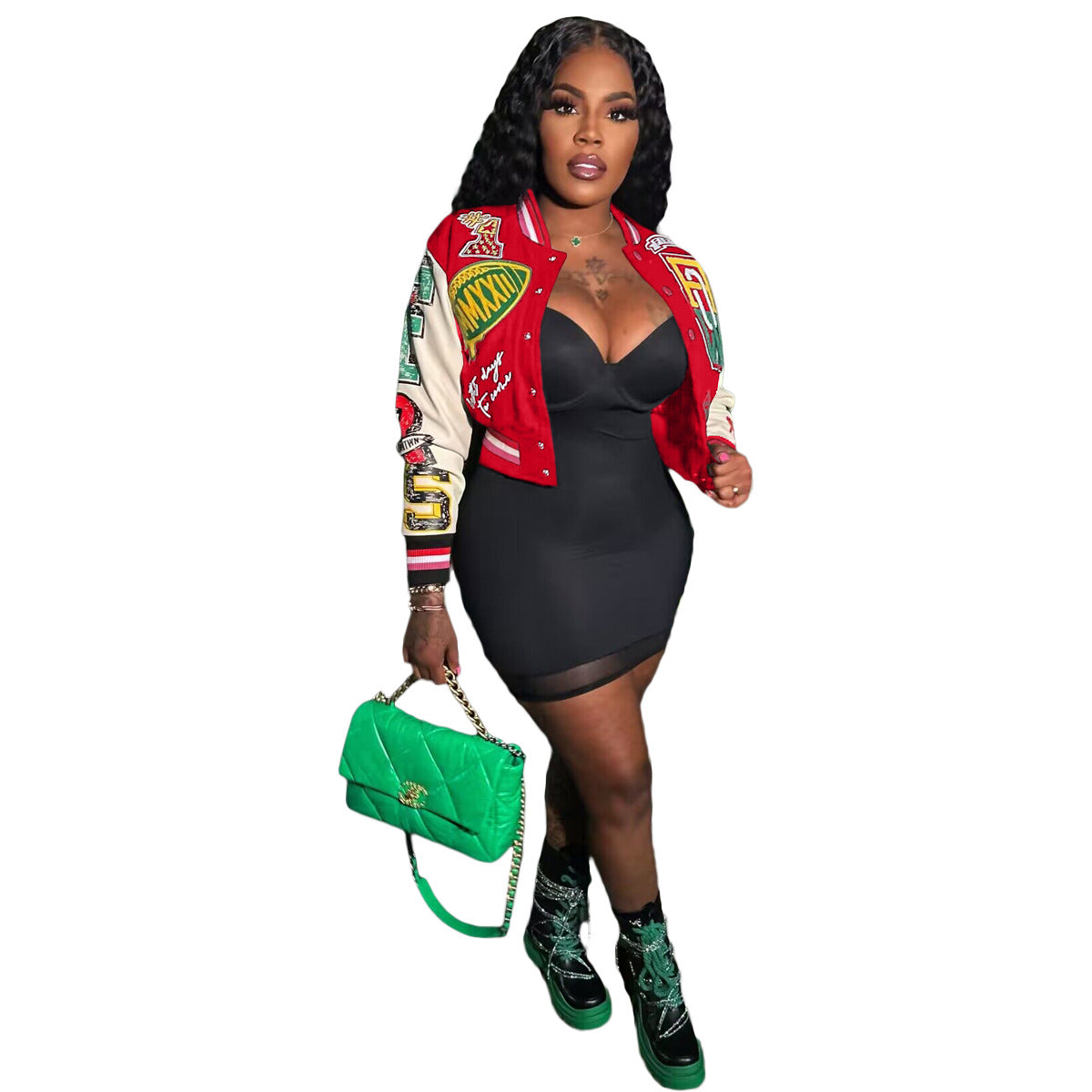 Women Ribbed Print Baseball Jacket 13