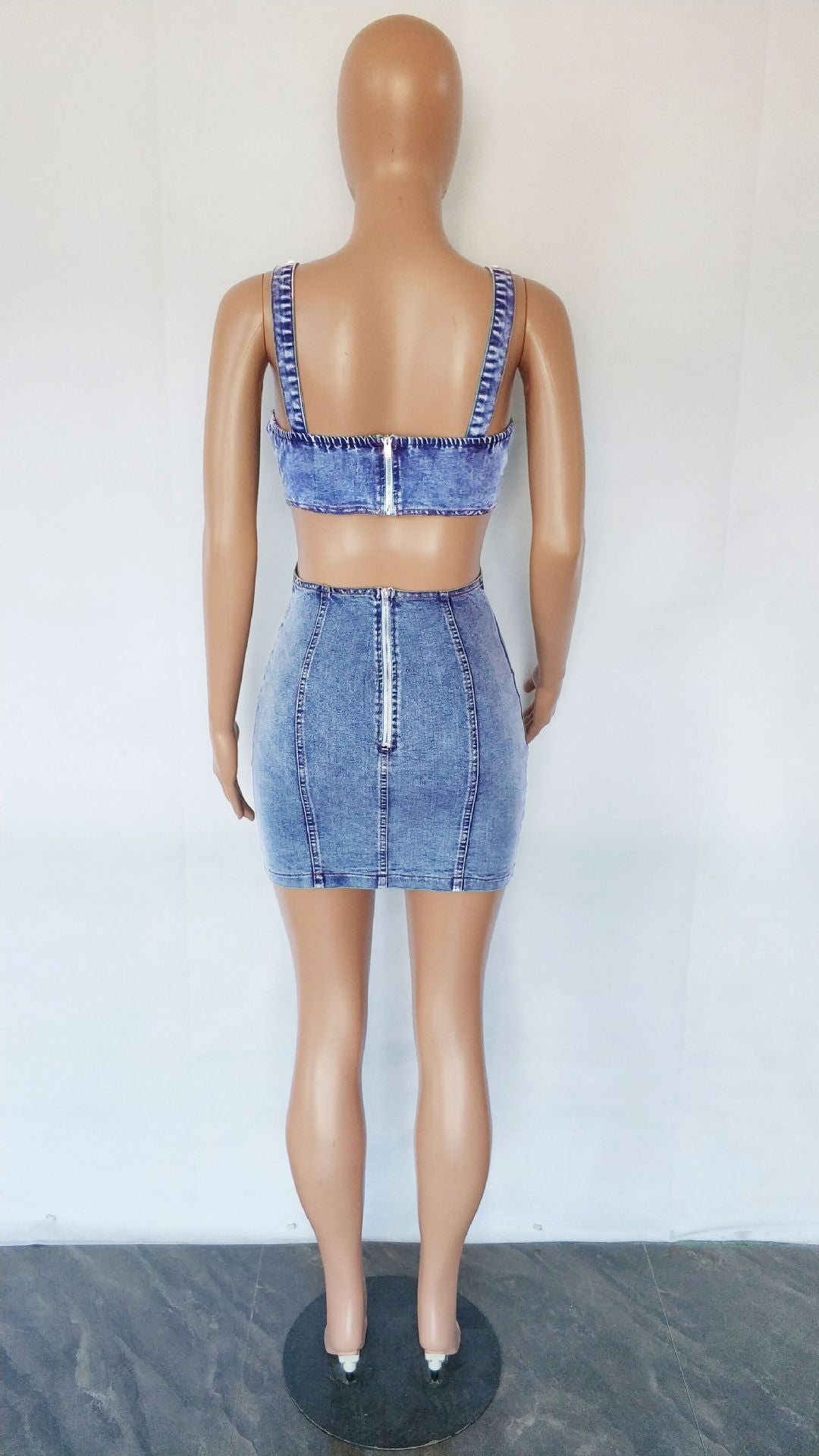 Summer Women'S Fashion Sexy Denim Suspender Low Back Skirt Denim Dress 7