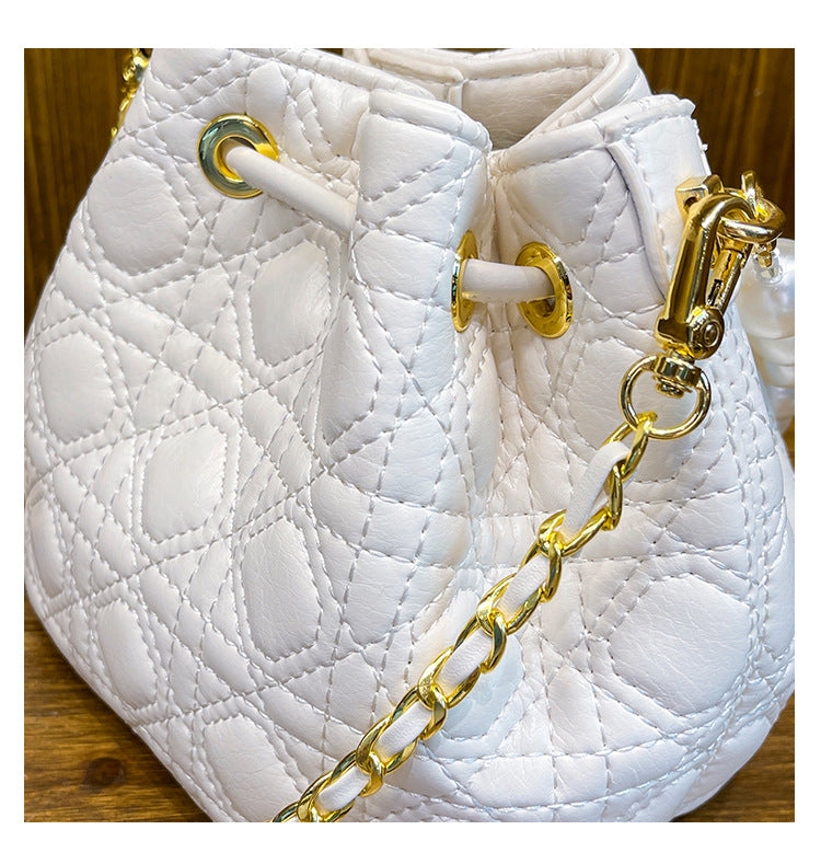 Women Lingge Bag Fashion Pearl Bucket Bag Shoulder Messenger Bag 15