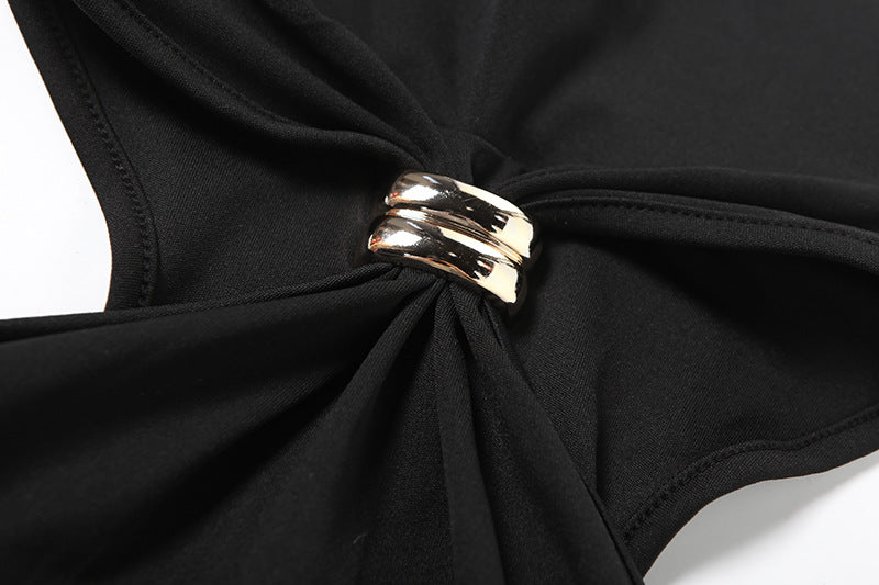 Summer Sexy Solid Color High-Collar Strapless Slim Dress for Women 9