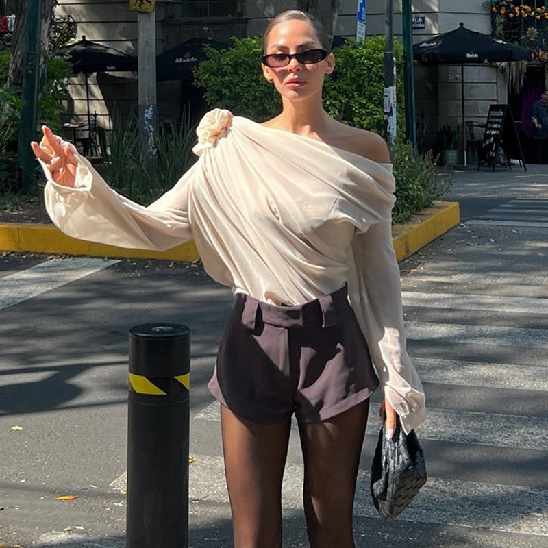 Women Sexy Slash Shoulder Chiffon Top