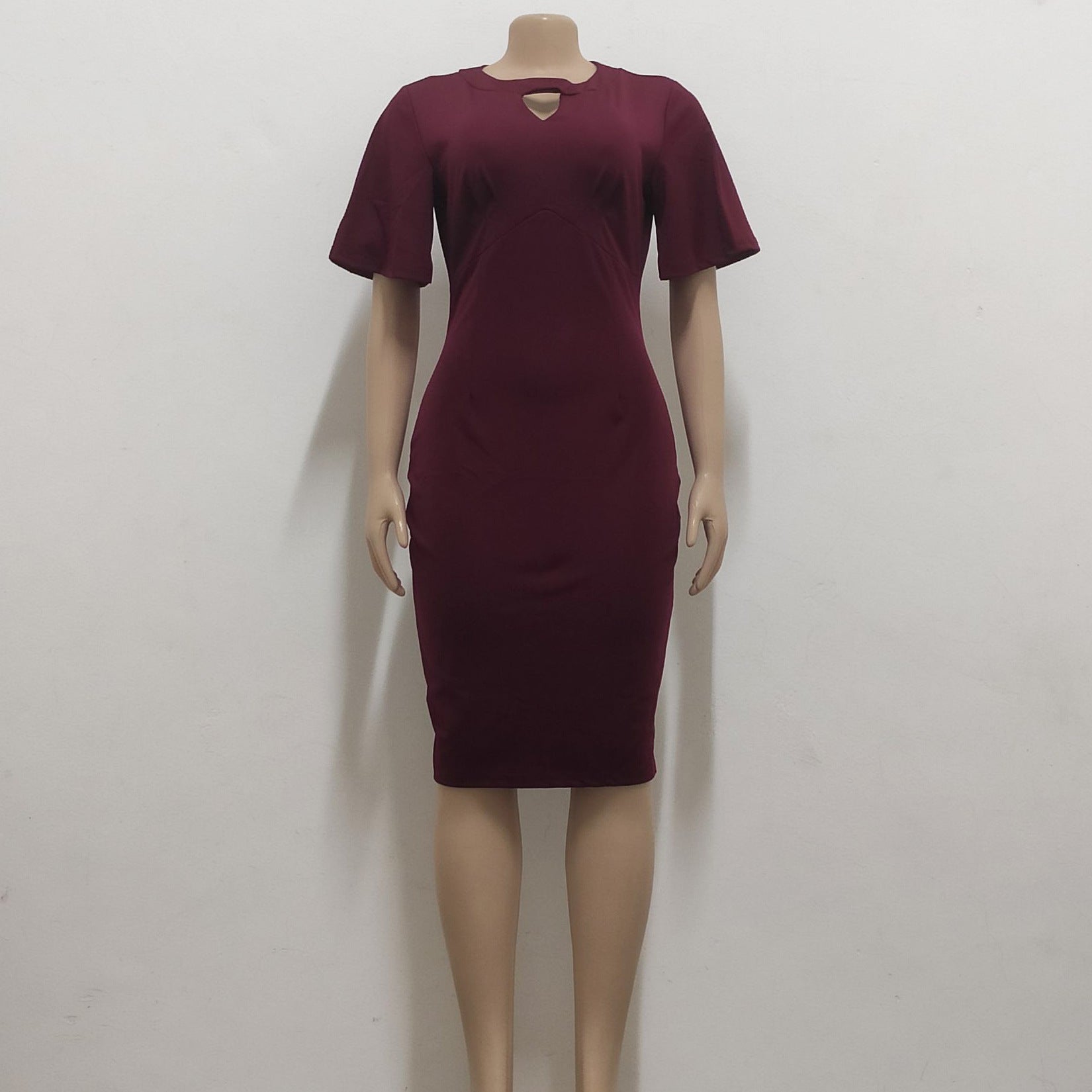 Women Sexy Solid Round Neck Short Sleeve Dress 32