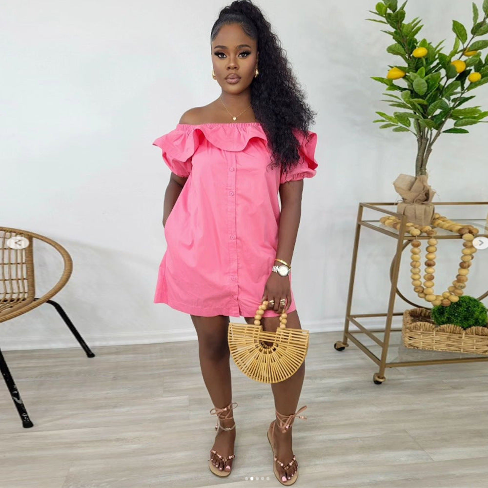 Women's Off Shoulder Short Sleeve Loose Casual Dress 8