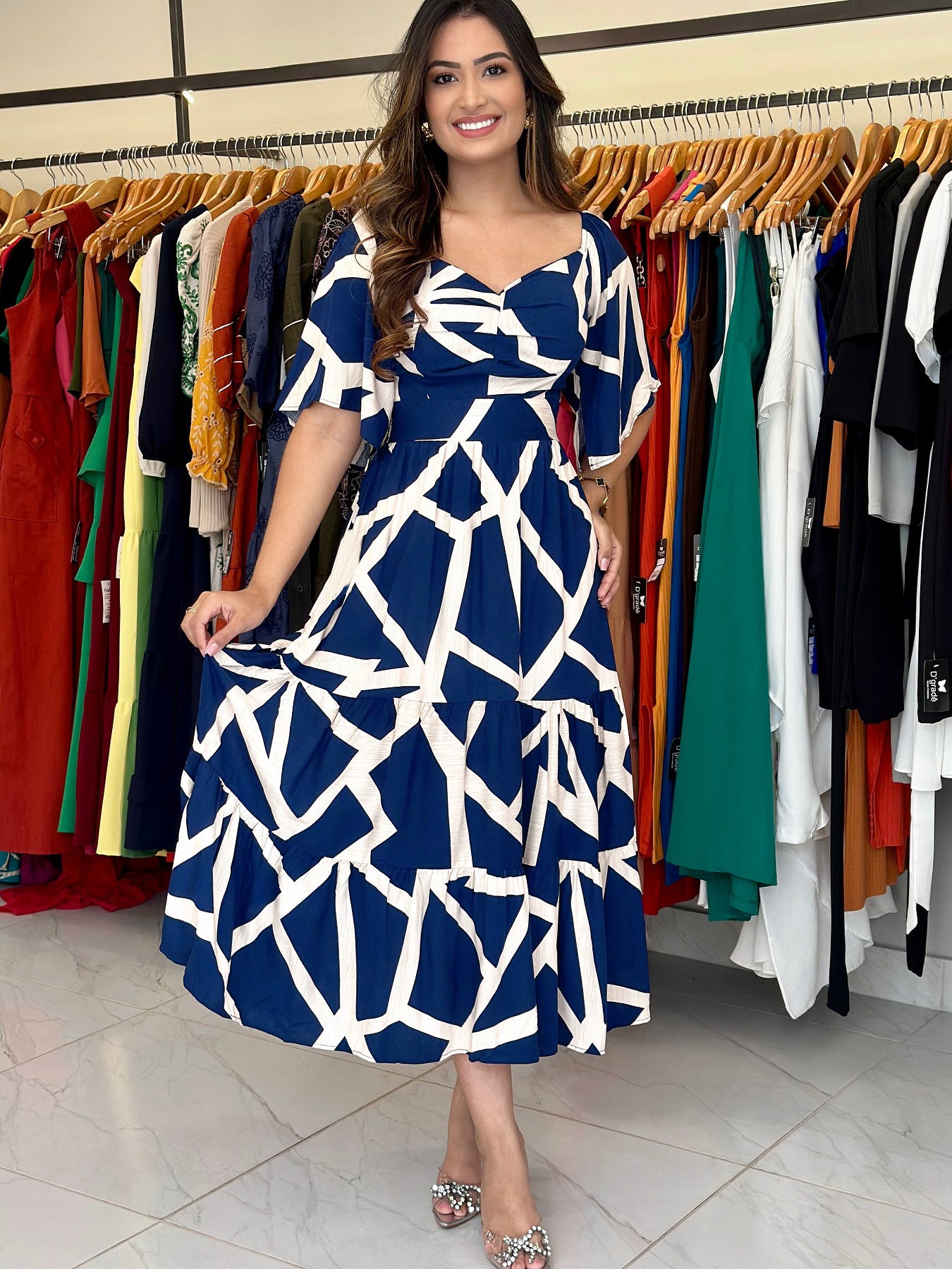 Pleated Printed Summer Short Sleeve Casual Midi Dress 3