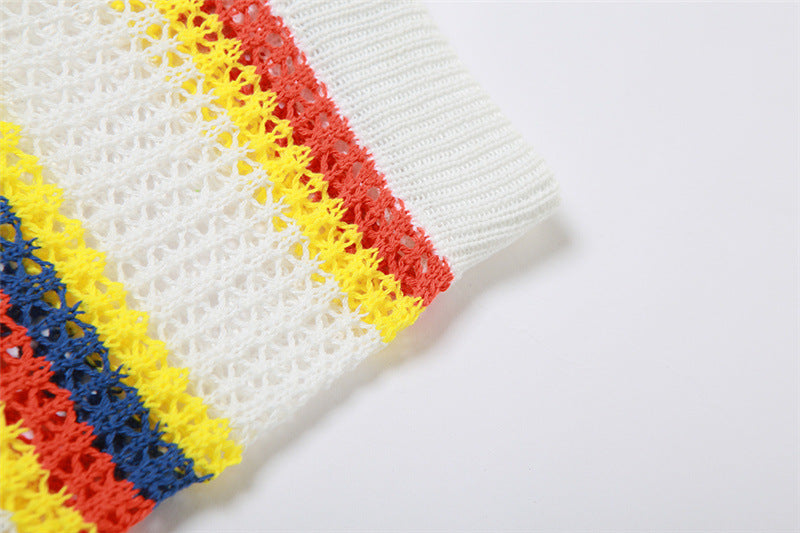 Women's Sexy Knitting Contrast Color Sleeveless Top High Waist Bodycon Shorts Casual Set 17