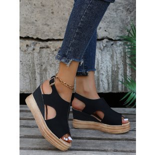 Women Summer Peep-Toe Wedge Open Toe Buckle Strap Roman High Heel Sandals 10