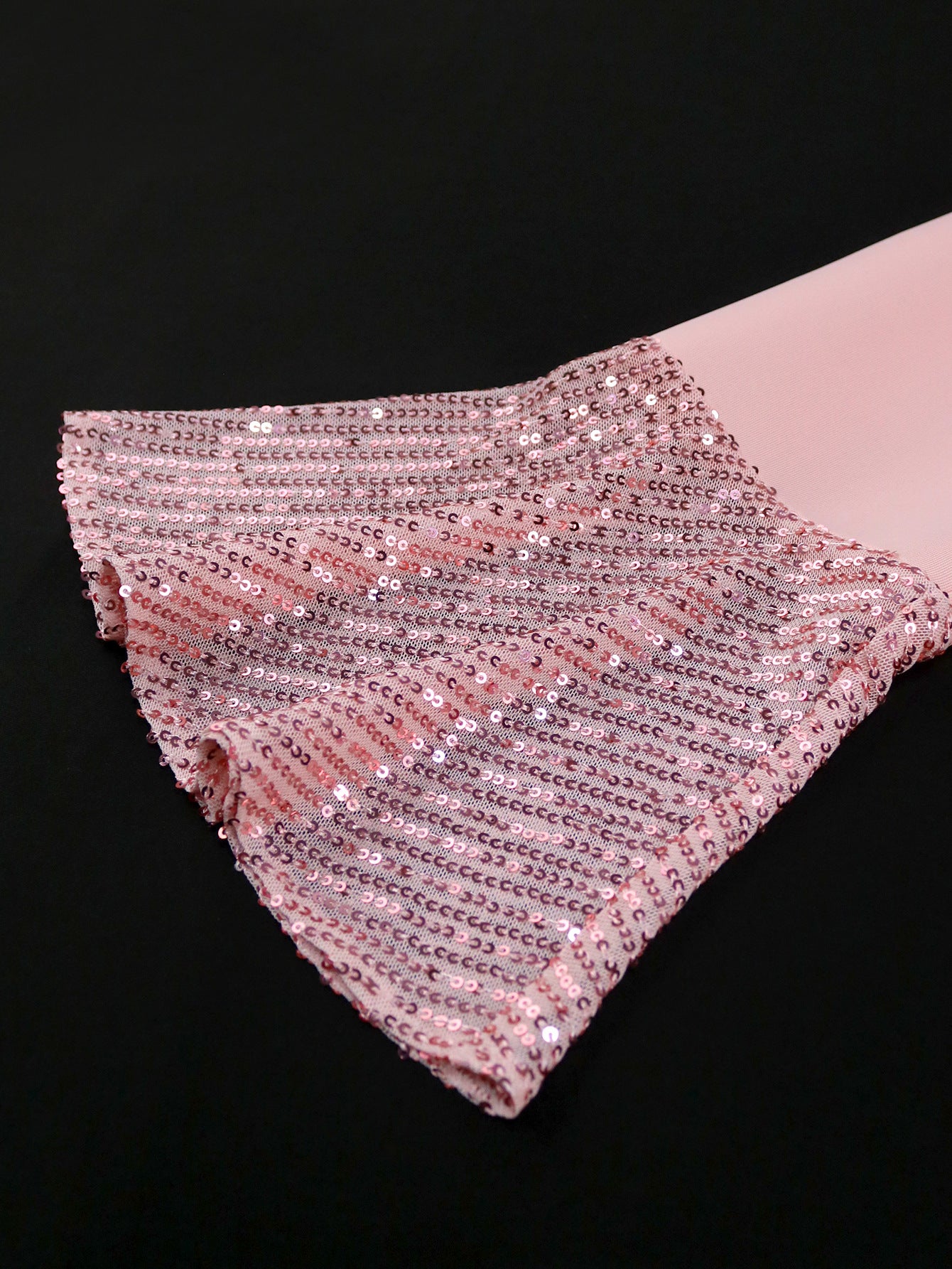 Women Round Neck Bell Bottom Sleeve Party Ruffle Sequin Dress 9